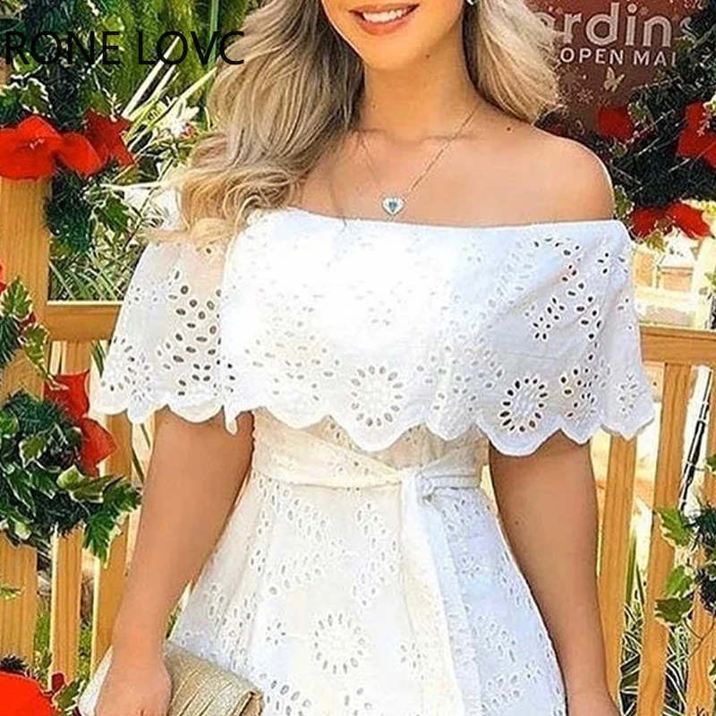 Minivestido liso con hombros descubiertos para mujer, vestido informal, elegante - Imagen 5