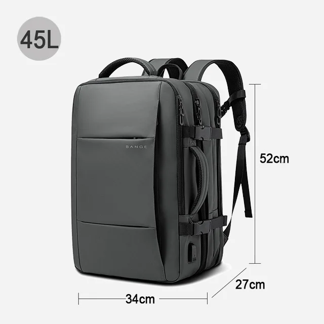 BANGE-mochila de viaje para hombre, morral de negocios expandible con USB, de gran capacidad, resistente al agua, para ordenador portátil, 17,3 - Imagen 8