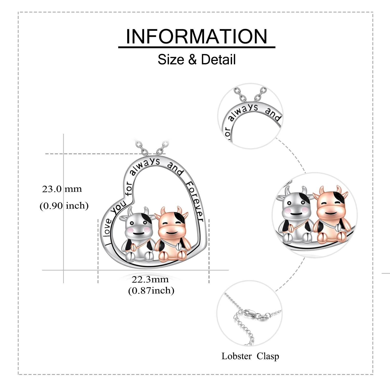 Cow Gifts Collar de vaca para mujer de plata de ley 925 Te amo siempre y para si - Imagen 4